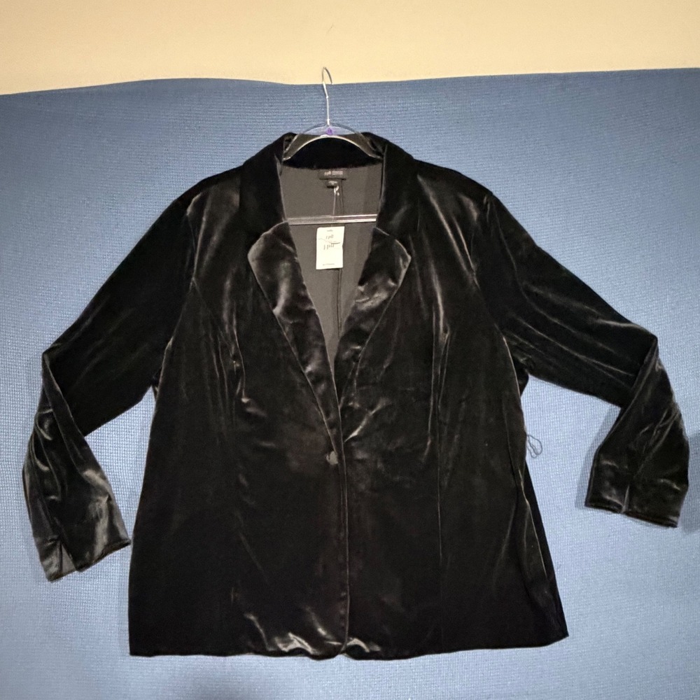 J. Jill Wearever Black Velvet Blazer Single Button Notch Lapel 2X KJT280551
